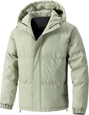Mens Hooded Warm Quilted Jacket Winter Coat Insulated Puffer Jacket Water-Repellent Windproof Parkas Outerwear