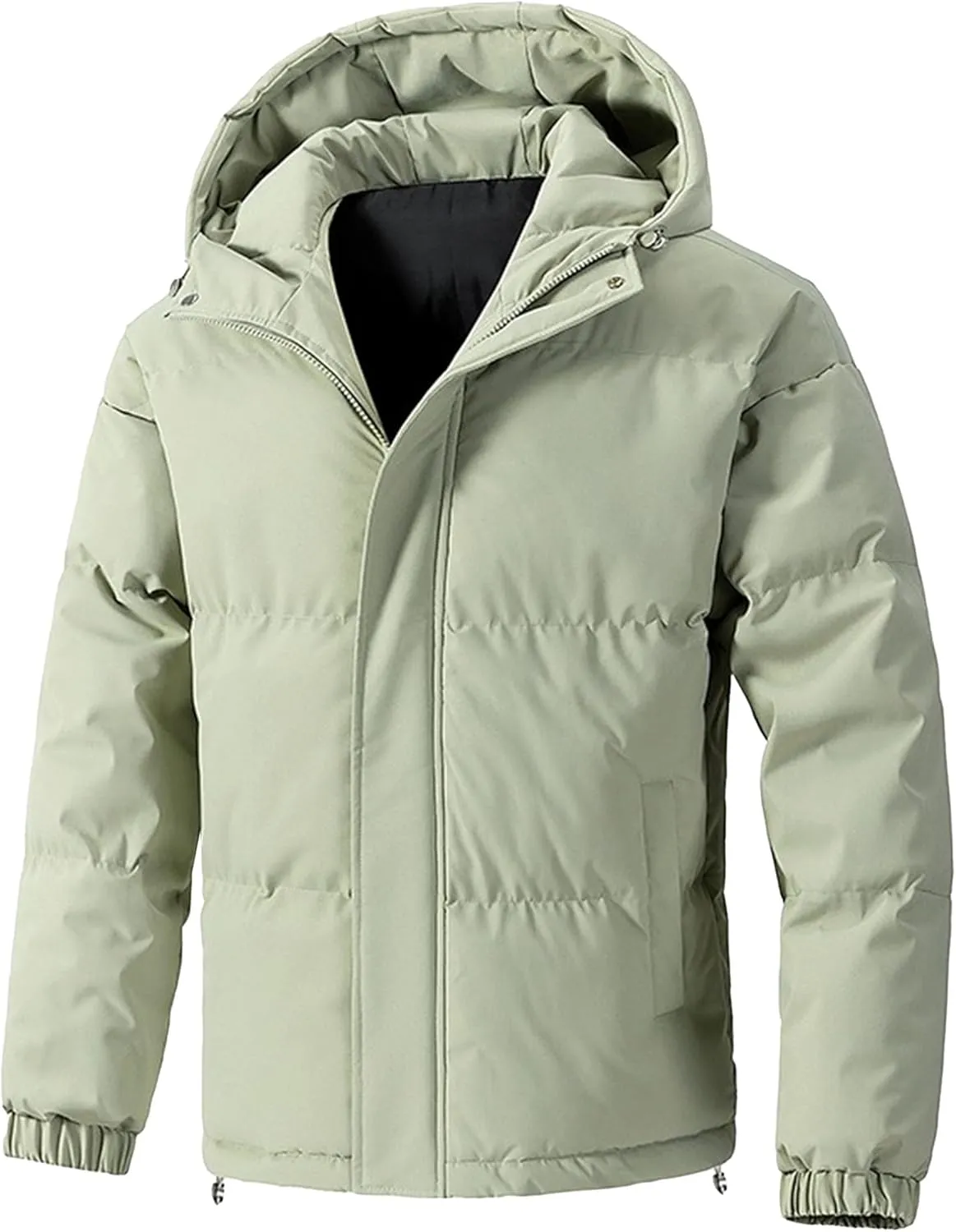 Mens Hooded Warm Quilted Jacket Winter Coat Insulated Puffer Jacket Water-Repellent Windproof Parkas Outerwear