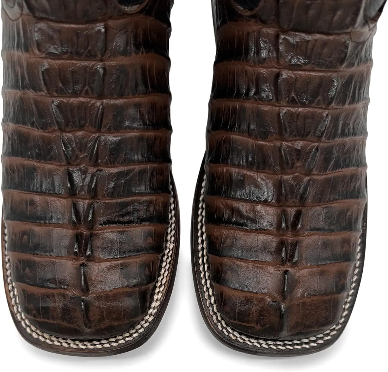 Mens Leather Alligator Tail Print Square Toe Western Cowboy Boot