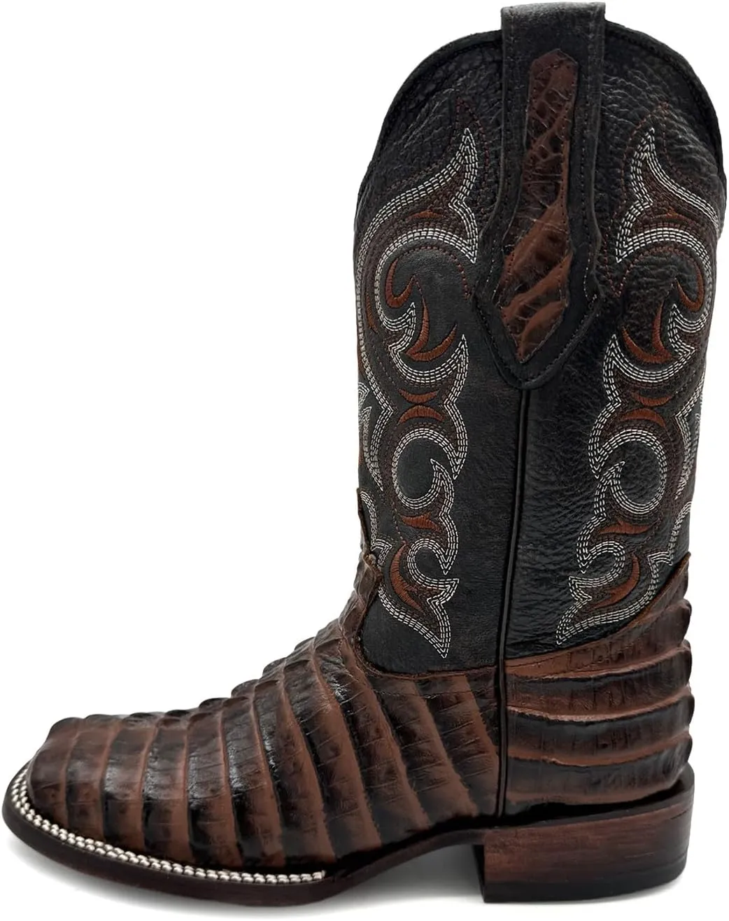 Mens Leather Alligator Tail Print Square Toe Western Cowboy Boot