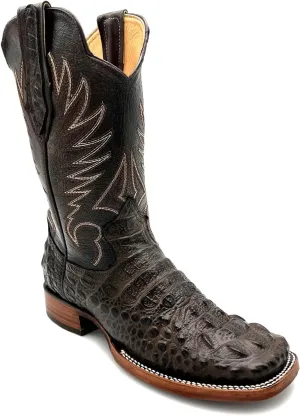 Mens Leather Square Toe Cowboy Boot Embossed Crocodile Alligator Print Western Boot