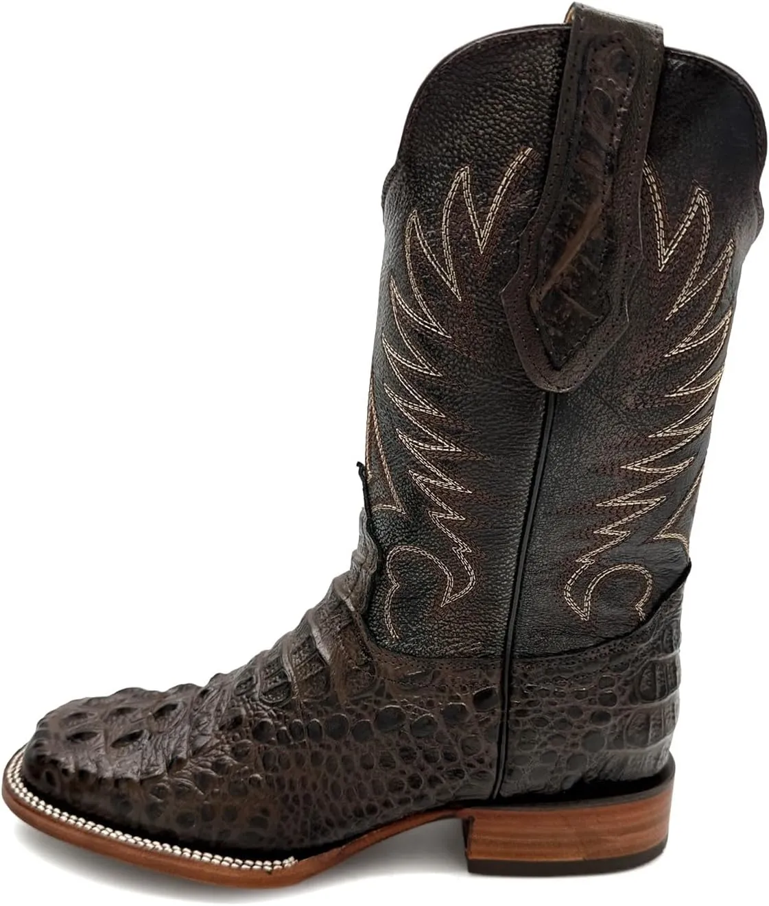 Mens Leather Square Toe Cowboy Boot Embossed Crocodile Alligator Print Western Boot