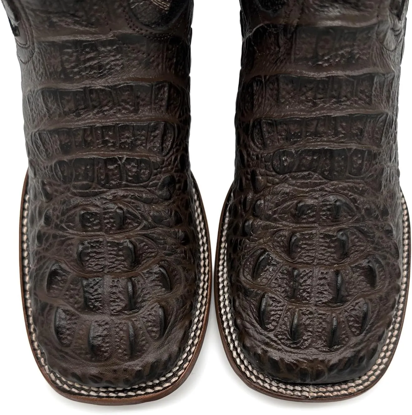 Mens Leather Square Toe Cowboy Boot Embossed Crocodile Alligator Print Western Boot
