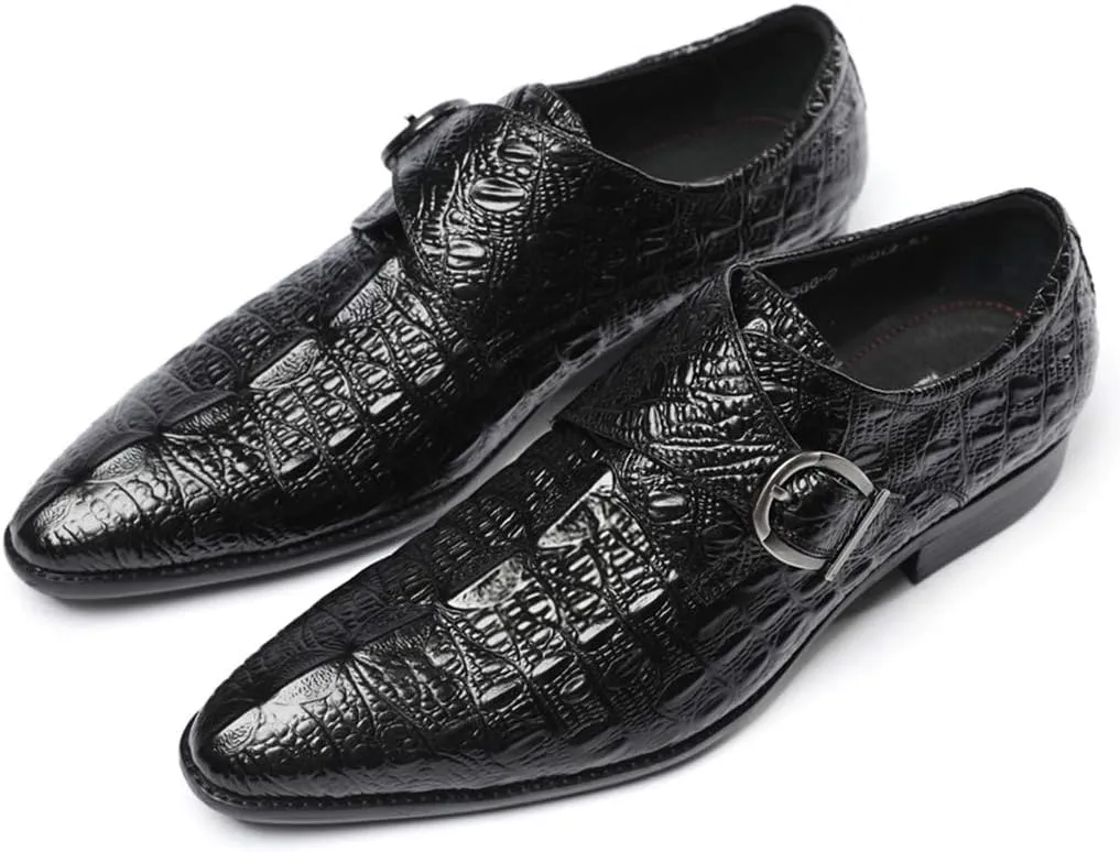 Men's Monk Shoes,Banquet Wedding Dress Shoes Single Buckle Classic Pointed Toe Cowhide Footwear,Black-37