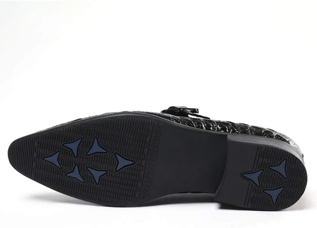 Men's Monk Shoes,Banquet Wedding Dress Shoes Single Buckle Classic Pointed Toe Cowhide Footwear,Black-37