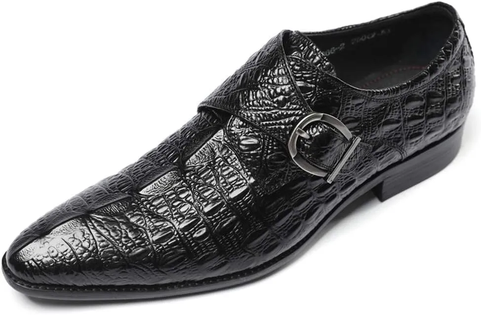 Men's Monk Shoes,Banquet Wedding Dress Shoes Single Buckle Classic Pointed Toe Cowhide Footwear,Black-37