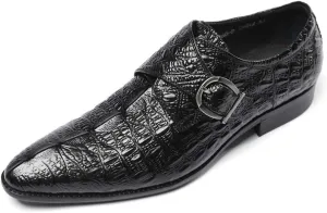 Men's Monk Shoes,Banquet Wedding Dress Shoes Single Buckle Classic Pointed Toe Cowhide Footwear,Black-37