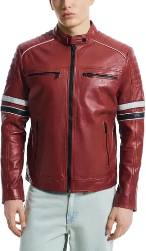 Men's Premium Cafe Racer Motorcycle Genuine Leather Retro Style Biker Jacket - Leather Jackets for Men