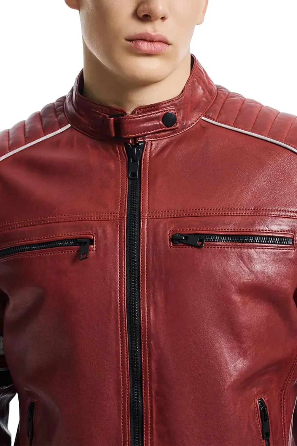 Men's Premium Cafe Racer Motorcycle Genuine Leather Retro Style Biker Jacket - Leather Jackets for Men