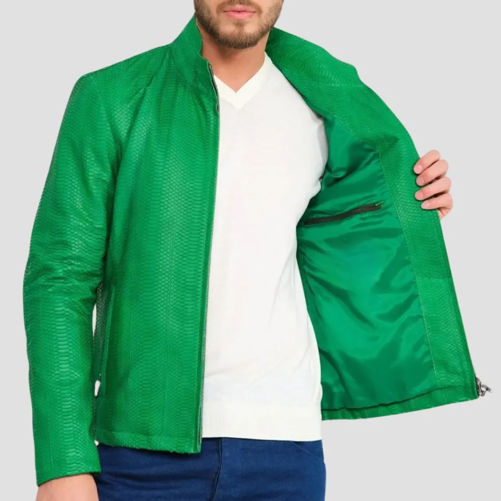 Men's Python Leather Jackets With Embossed Snake Design