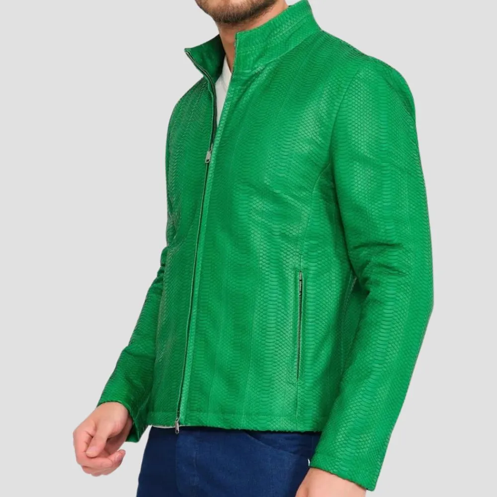 Men's Python Leather Jackets With Embossed Snake Design