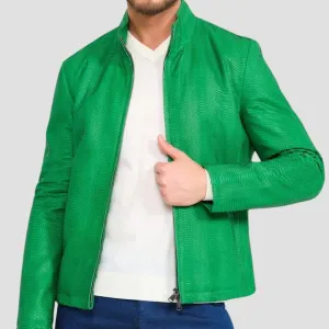 Men's Python Leather Jackets With Embossed Snake Design