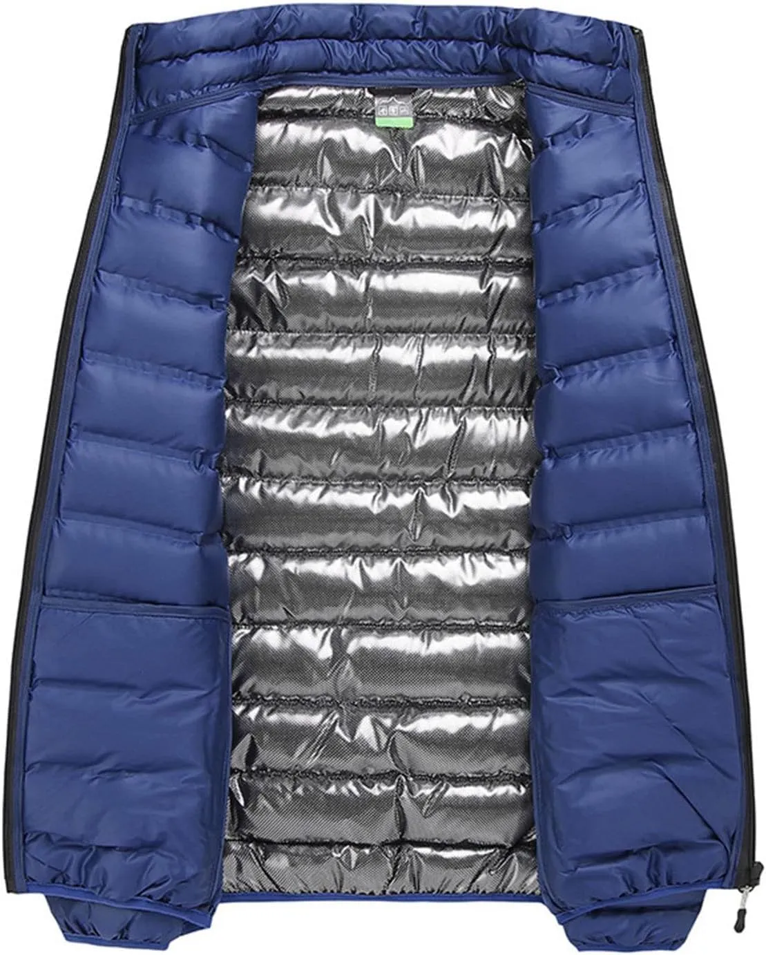 Mens Quilted Jacket Packable Stand Collar Down Jacket Casual Full Zip Warm Winter Coat Waterproof Thermal Warm