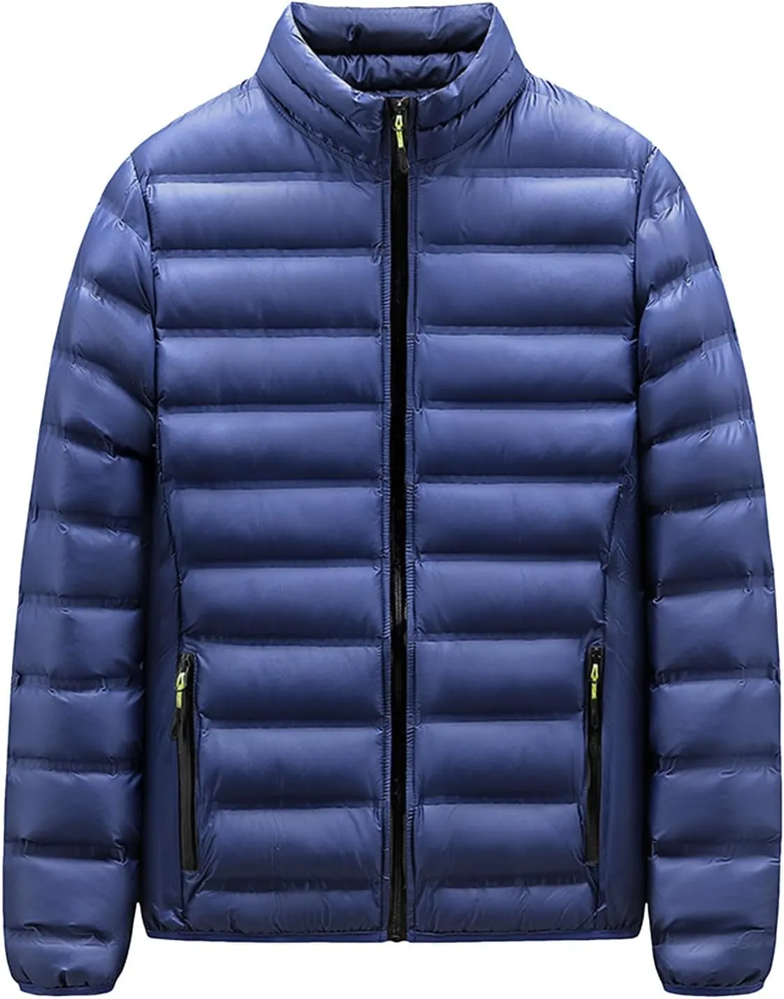 Mens Quilted Jacket Packable Stand Collar Down Jacket Casual Full Zip Warm Winter Coat Waterproof Thermal Warm