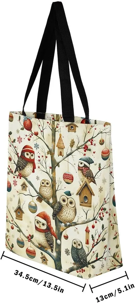Merry Christmas Canvas Tote Bag,Santa Claus Shopping Grocery Bags,Shoulder Handbags for Gym