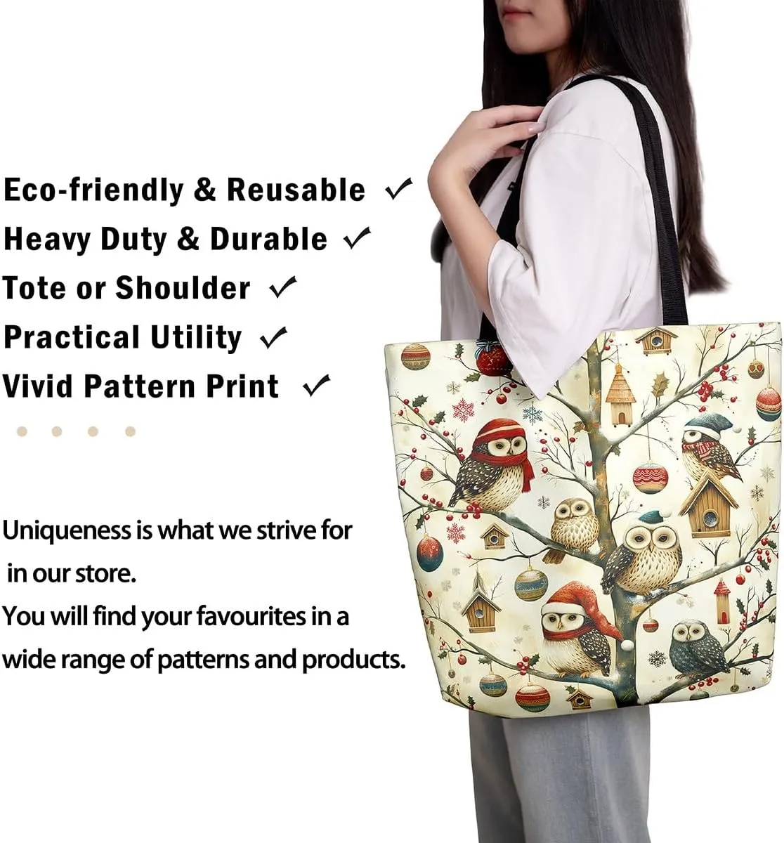Merry Christmas Canvas Tote Bag,Santa Claus Shopping Grocery Bags,Shoulder Handbags for Gym