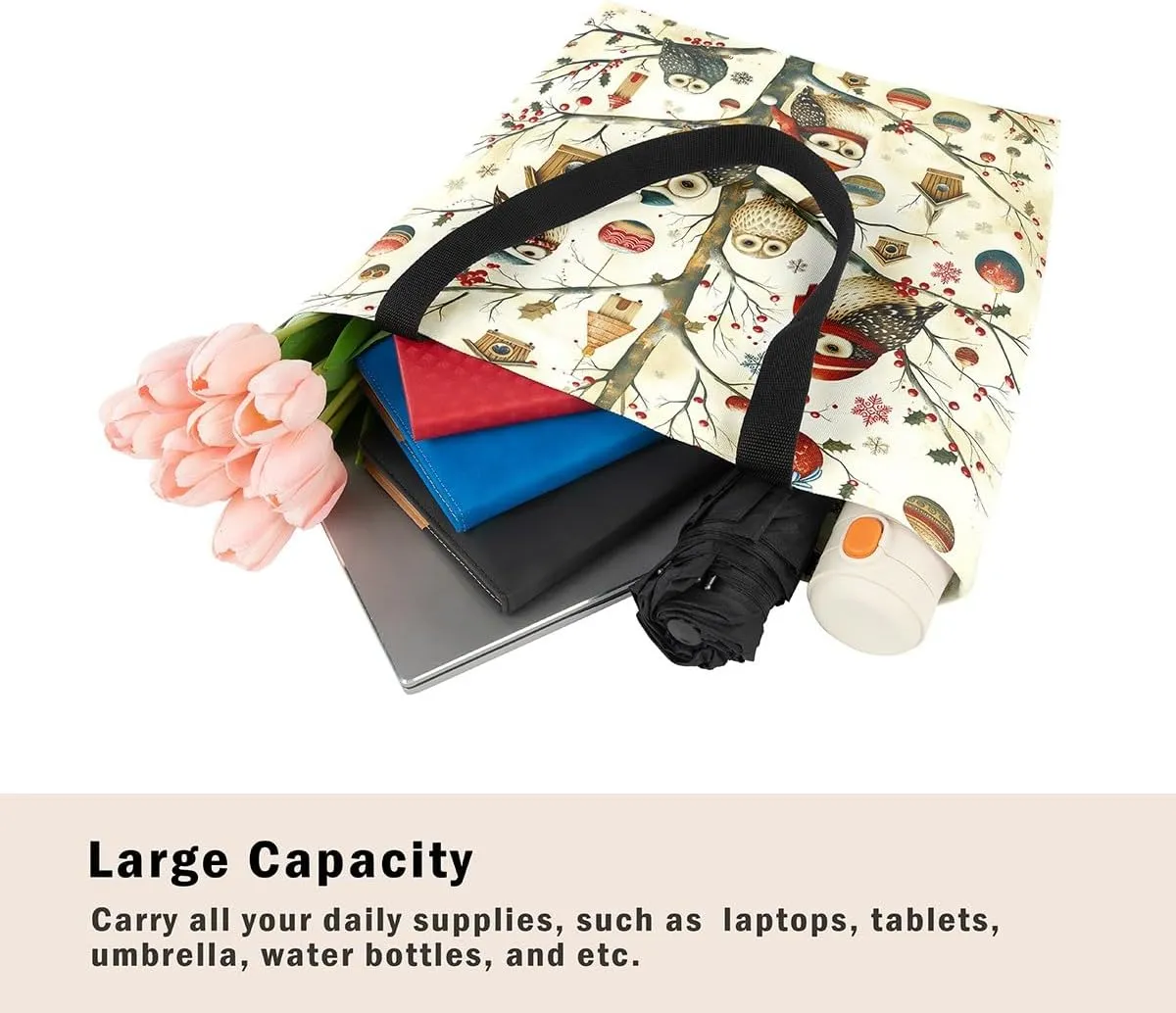 Merry Christmas Canvas Tote Bag,Santa Claus Shopping Grocery Bags,Shoulder Handbags for Gym
