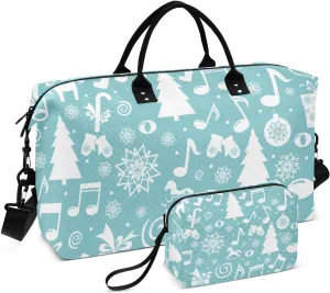 Merry Christmas Musical Notes Travel Gym Duffel Bag Quilted Weekender Bags Carry on Overnight Tote Bag for Women Men