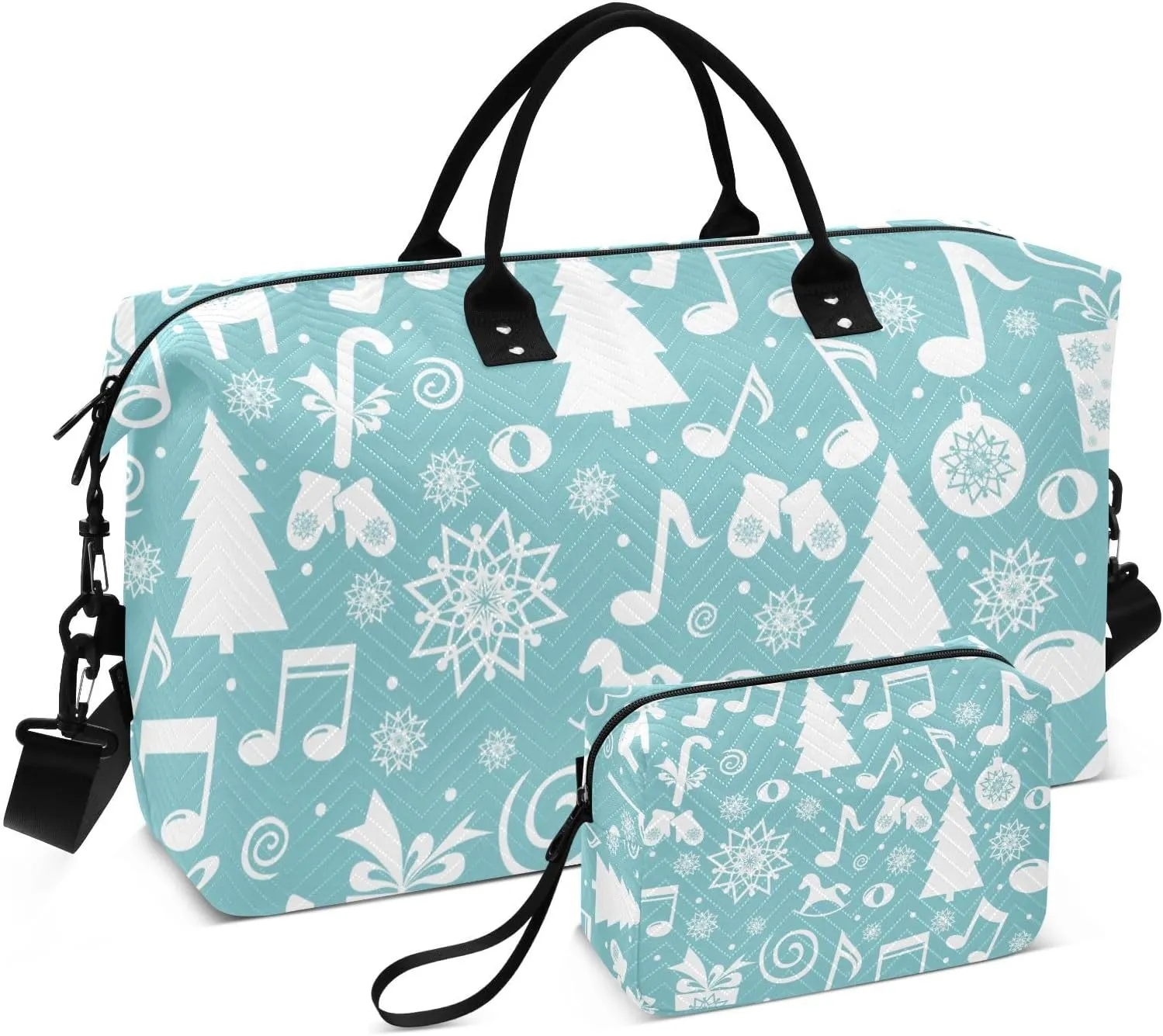 Merry Christmas Musical Notes Travel Gym Duffel Bag Quilted Weekender Bags Carry on Overnight Tote Bag for Women Men