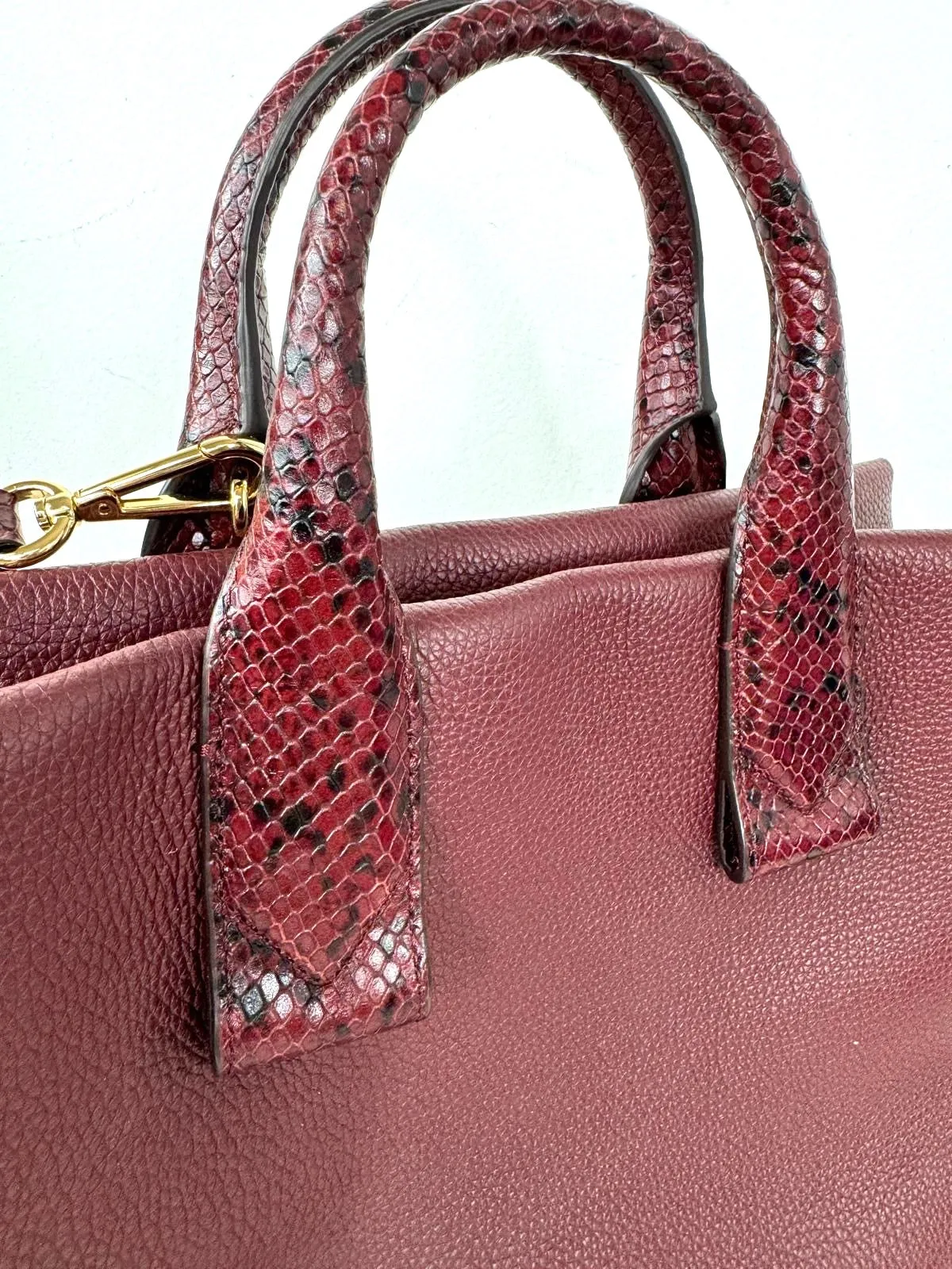 MICHAEL KORS ROLLINS SNAKE EMBOSSED LEATHER SATCHEL BAG