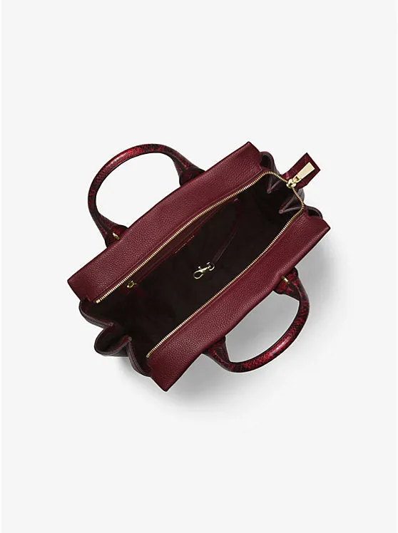 MICHAEL KORS ROLLINS SNAKE EMBOSSED LEATHER SATCHEL BAG