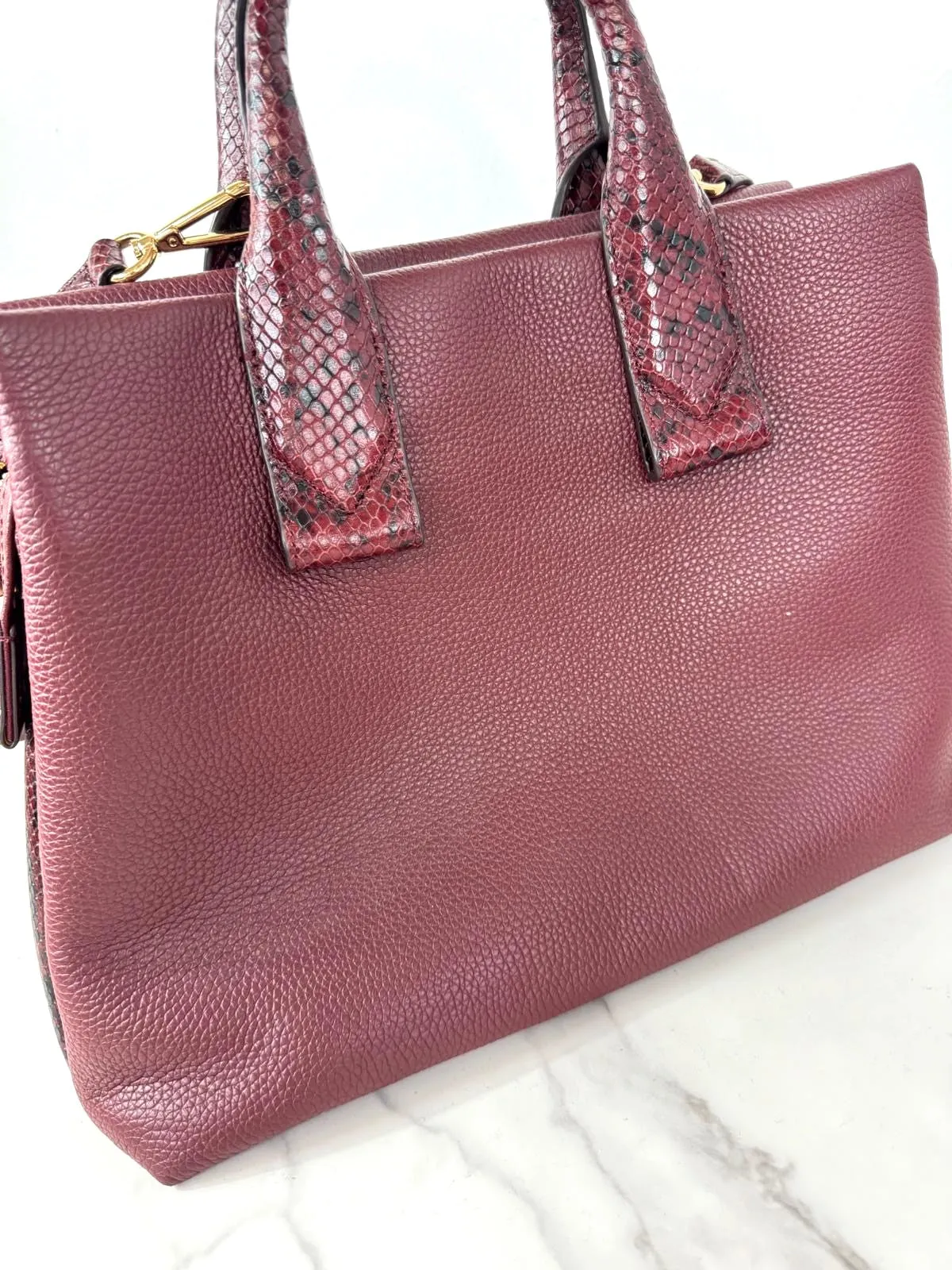 MICHAEL KORS ROLLINS SNAKE EMBOSSED LEATHER SATCHEL BAG