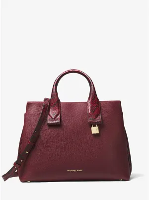 MICHAEL KORS ROLLINS SNAKE EMBOSSED LEATHER SATCHEL BAG