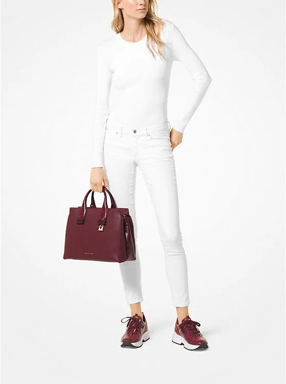MICHAEL KORS ROLLINS SNAKE EMBOSSED LEATHER SATCHEL BAG