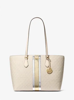 Micheal Kors Sheila Large Signature Logo and Metallic Tote Bag Pale Gold