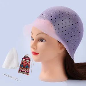 MILANGE Pre-punched Highlight Cap Sets (White and Purple) - Open Holes Reusable Silicone Hair Dye Caps with Hook for Professional Tipping and Home Salon Use