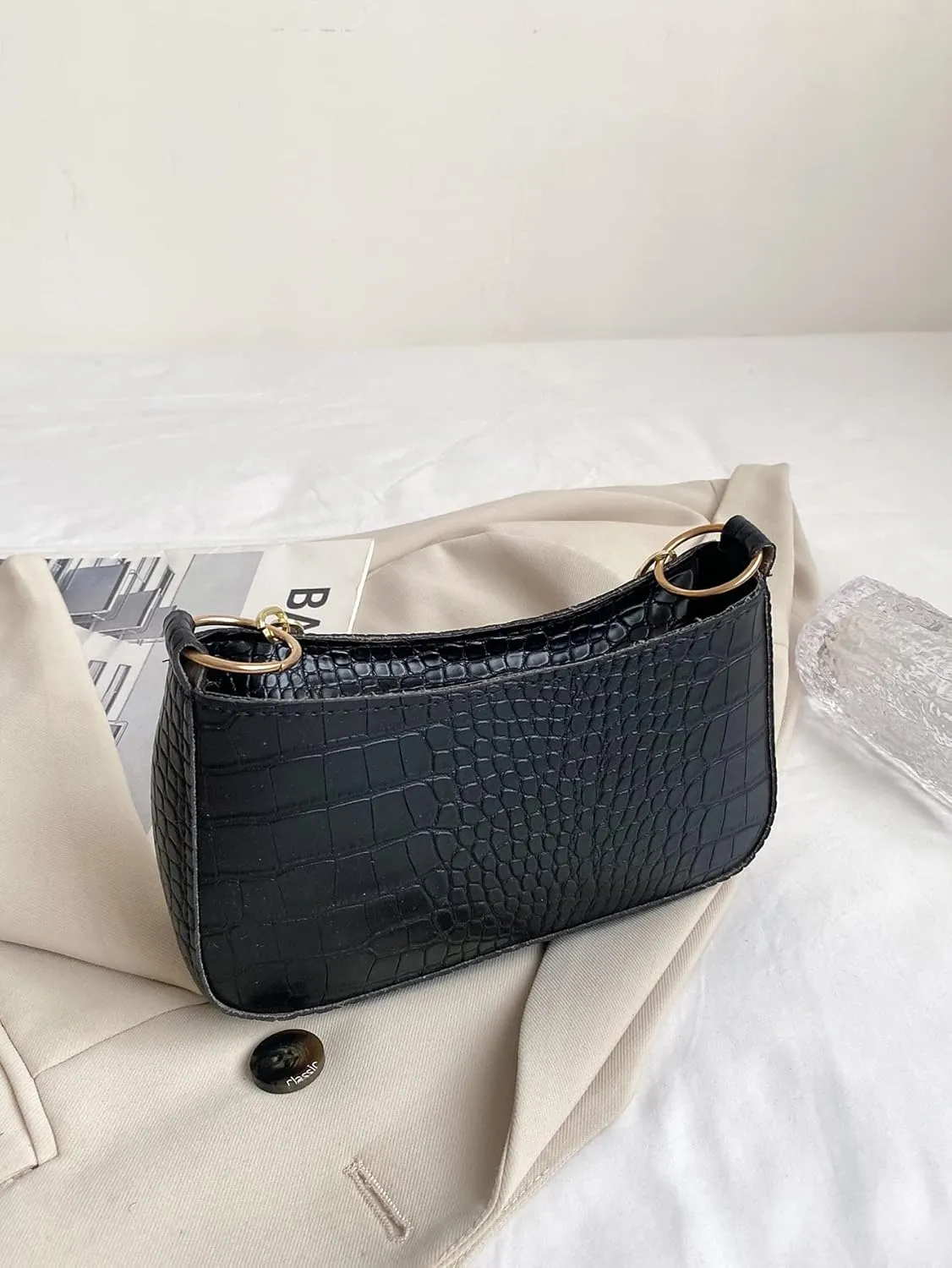 Milumia Women's Crocodile Embossed Chain Linked Shoulder Bag Elegant Clutch Purse