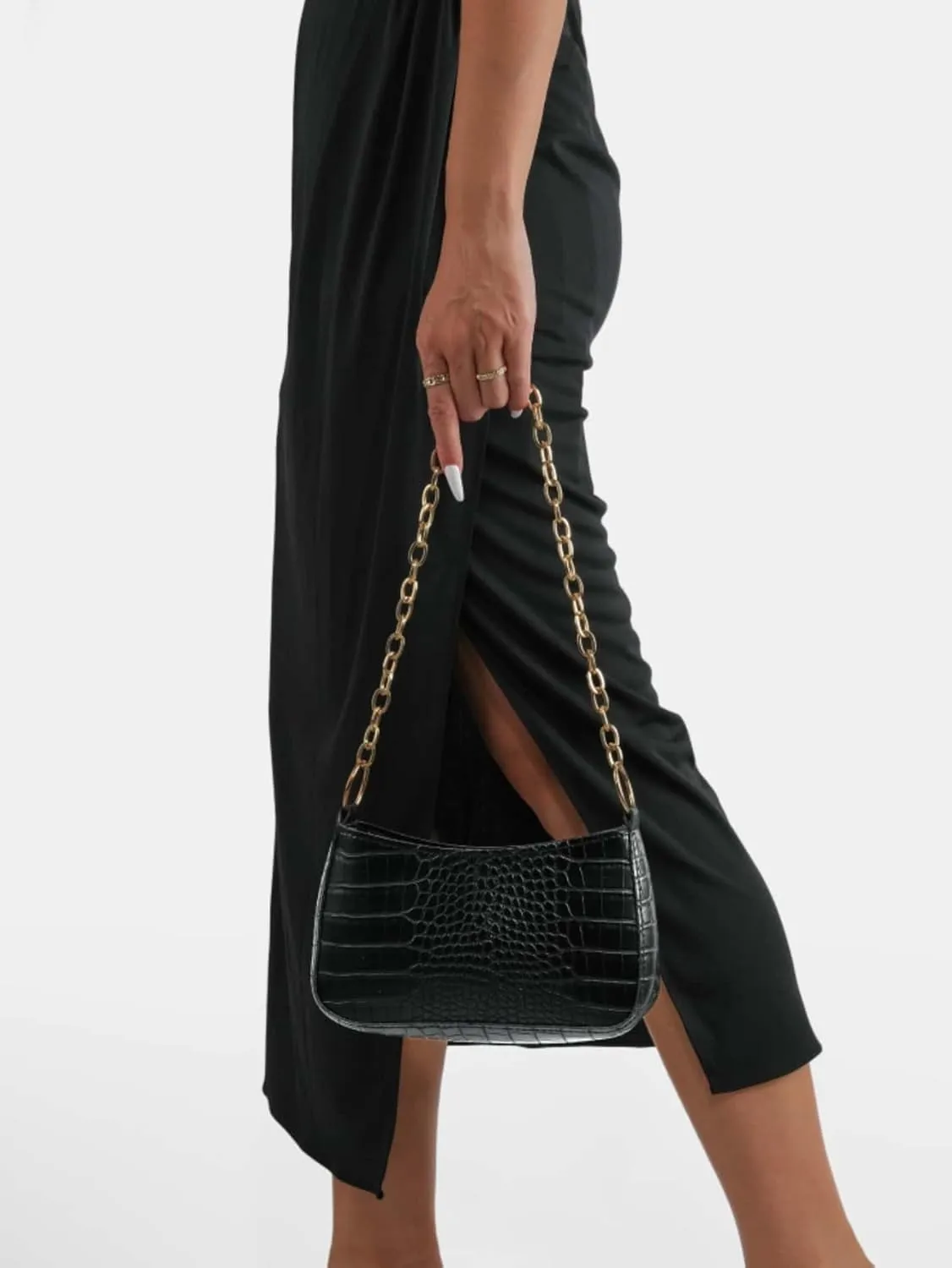 Milumia Women's Crocodile Embossed Chain Linked Shoulder Bag Elegant Clutch Purse