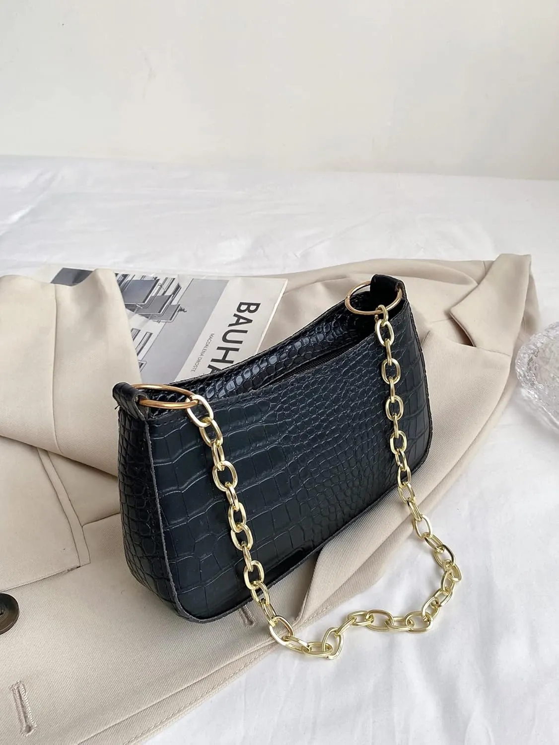 Milumia Women's Crocodile Embossed Chain Linked Shoulder Bag Elegant Clutch Purse