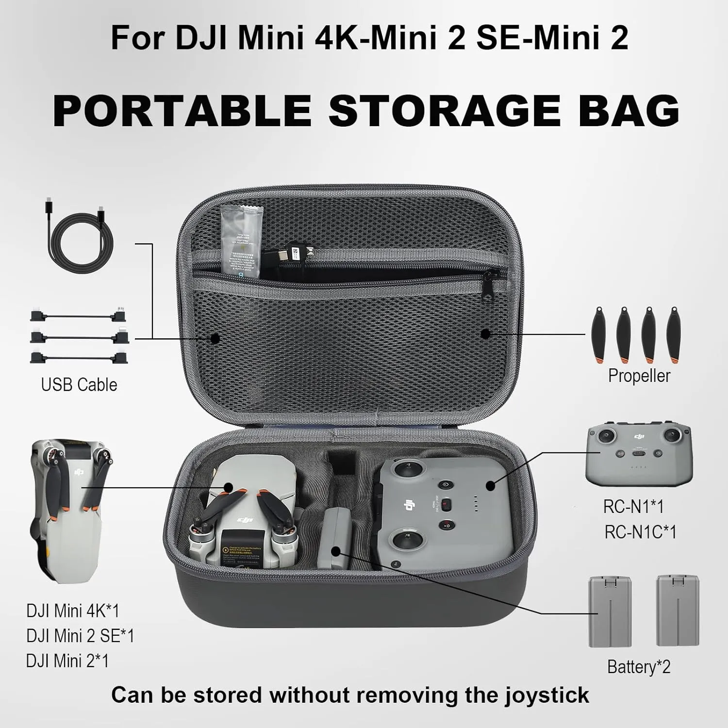 Mini 4K/2 SE/2 Carrying Case, Portable Small Hard Shell Storage Bag for DJI Drone, Controller, Battery and Accessories - Sleek Grey Design