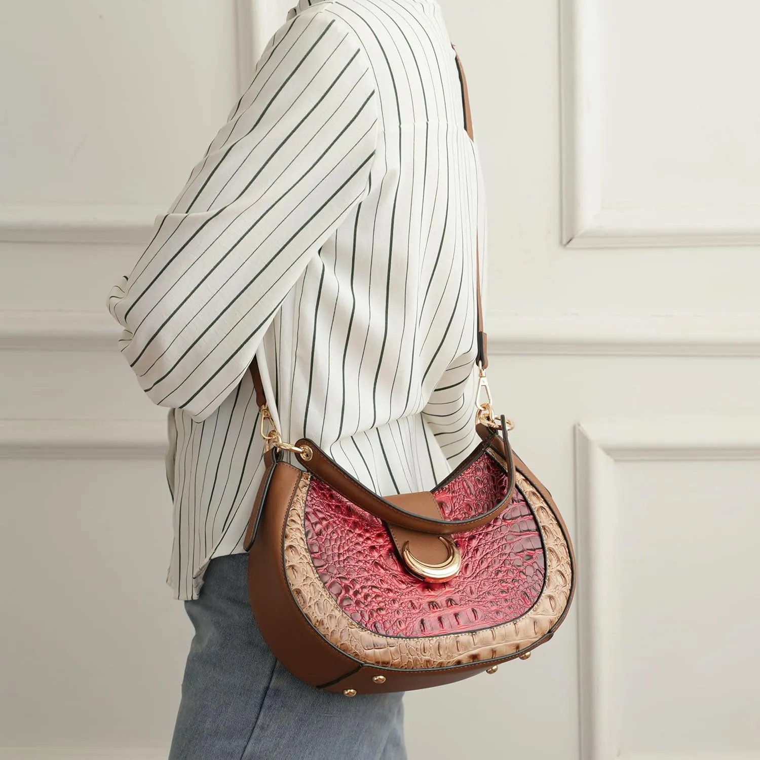 MKF Collection Shoulder Bag for Women, Croco Vegan Leather Hobo Bag Handbag Purse by Mia K