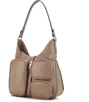 MKF Collection Shoulder Bag for Women, Handbag Purse Top-Handle Hobo Bag Crocodile-embossed Vegan Leather Purse