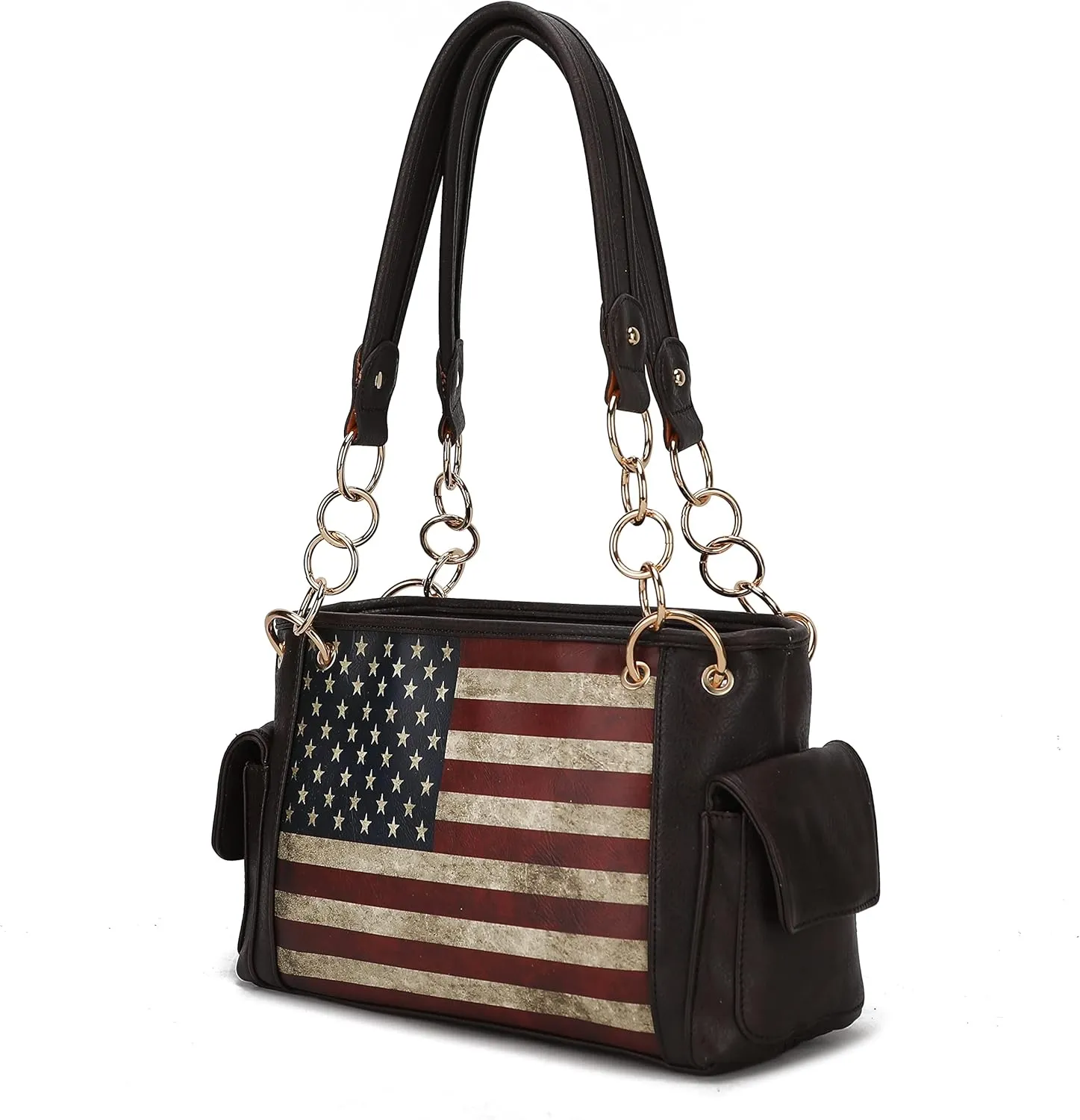 MKF Collection USA Shoulder Bags for Women, Vegan Leather American Flag Handbag Purse Top-Handle Satchel Bag By Mia K
