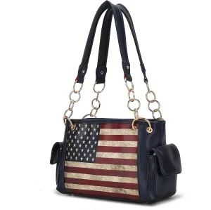 MKF Collection USA Shoulder Bags for Women, Vegan Leather American Flag Handbag Purse Top-Handle Satchel Bag By Mia K