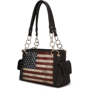 MKF Collection USA Shoulder Bags for Women, Vegan Leather American Flag Handbag Purse Top-Handle Satchel Bag By Mia K