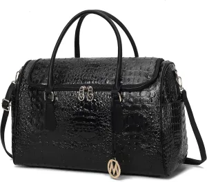 MKF Collection Women’s Duffle Bag Crocodile Embossed Vegan Leather Fashion Weekender Carry-On Travel Handbag Black by Mia K