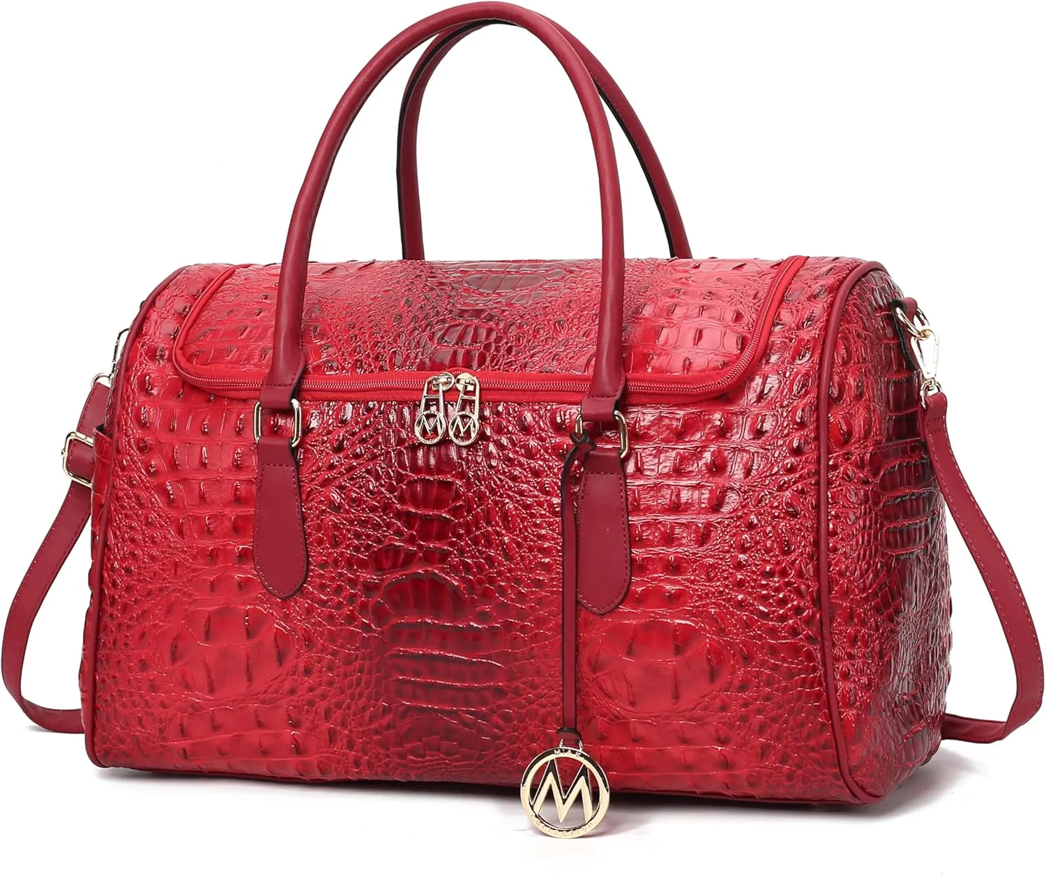 MKF Collection Women’s Duffle Bag Crocodile Embossed Vegan Leather Fashion Weekender Carry-On Travel Handbag Red by Mia K