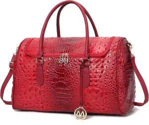 MKF Collection Women’s Duffle Bag Crocodile Embossed Vegan Leather Fashion Weekender Carry-On Travel Handbag Red by Mia K