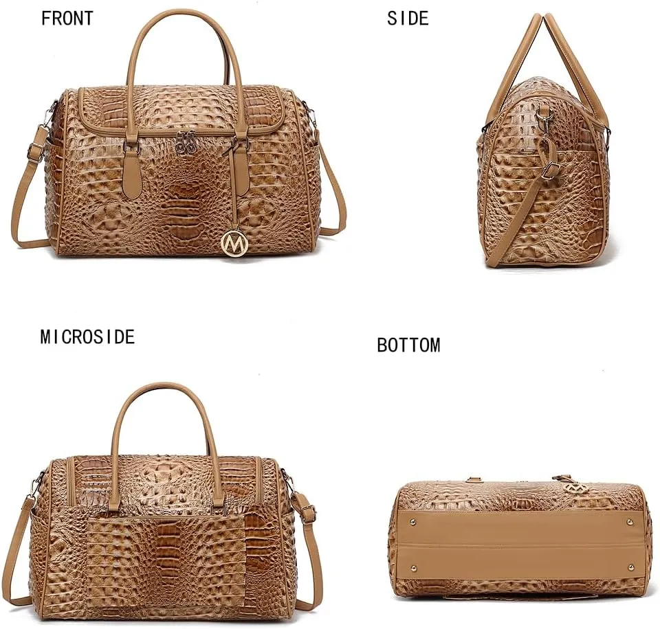MKF Collection Women’s Duffle Bag Crocodile Embossed Vegan Leather Fashion Weekender Carry-On Travel Handbag Red by Mia K