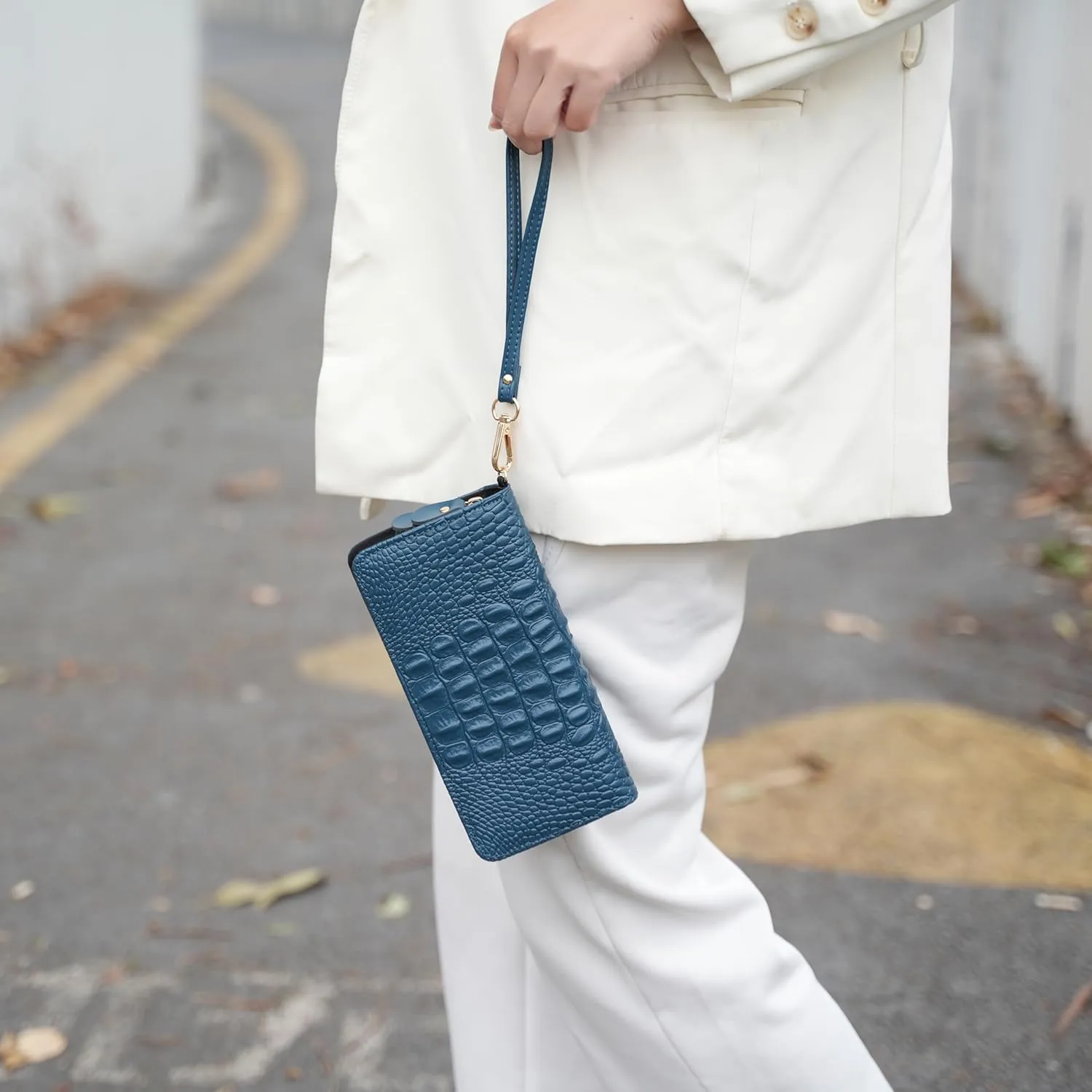MKF Collection Wristlet Wallet for Women, Leather Crocodile Embossed Wristlet Strap with card slots Purse By Mia K
