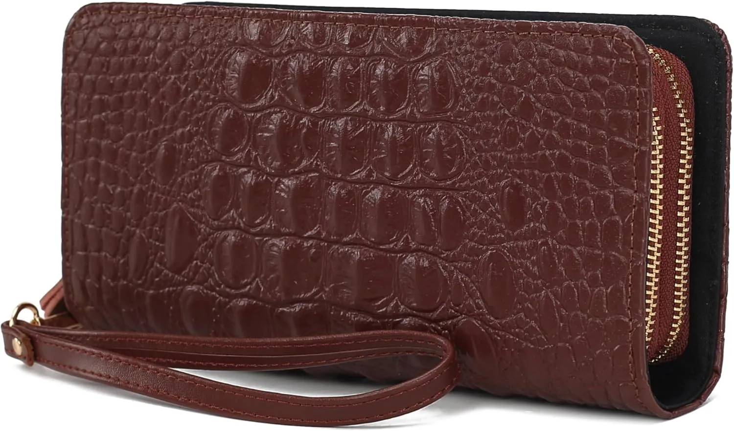 MKF Collection Wristlet Wallet for Women, Leather Crocodile Embossed Wristlet Strap with card slots Purse By Mia K