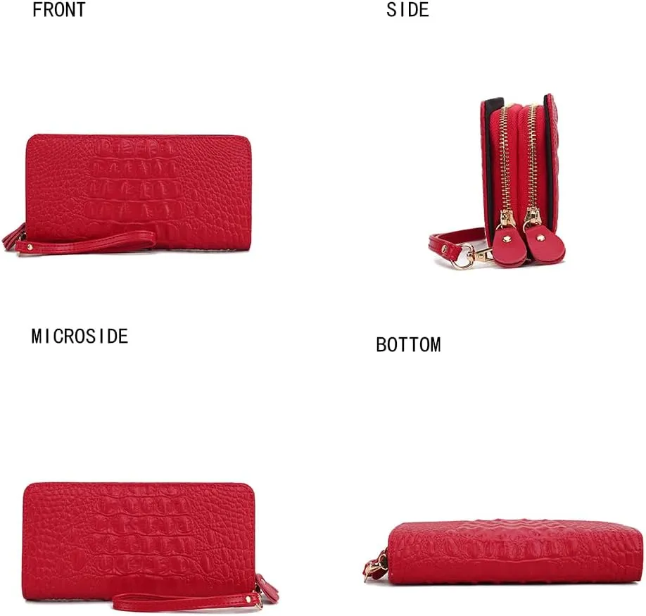 MKF Collection Wristlet Wallet for Women, Leather Crocodile Embossed Wristlet Strap with card slots Purse By Mia K