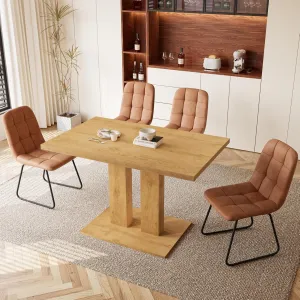 Modern 46'' Kitchen Dining Table and Chairs, 5 Piece Rectangular Dining Set for Home, Kitchen, Living Dining Room (Oak Table   4 U-Shaped Brown Chairs)