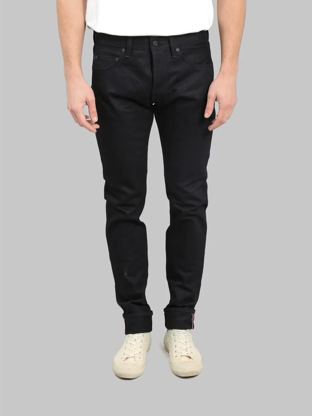 Momotaro 0405-IBSP 15.7oz Indigo X Black High Tapered Jeans
