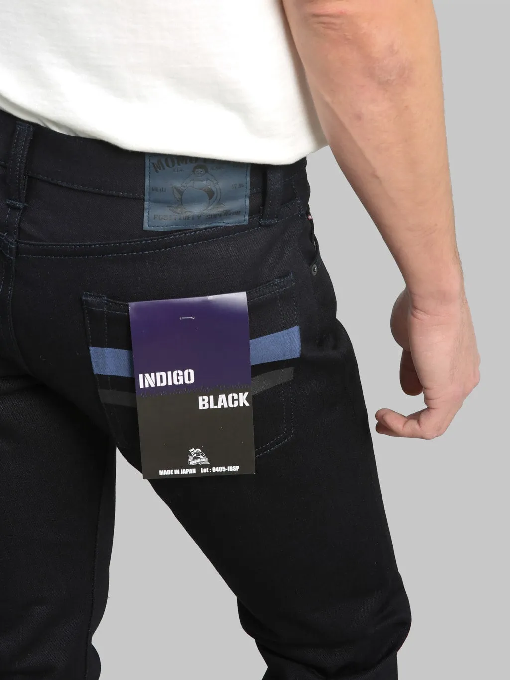 Momotaro 0405-IBSP 15.7oz Indigo X Black High Tapered Jeans