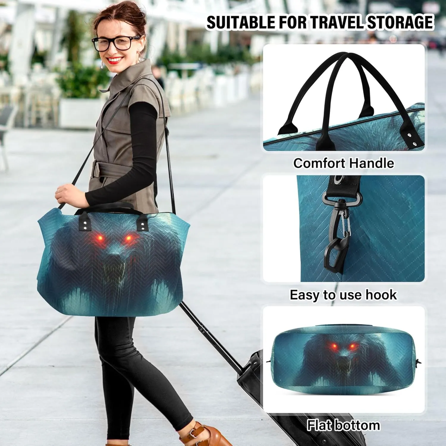 Monster Beast Print Travel Duffel Bag Cosmetic Bag Set of 2, Print Women Sports Dance Bag Carry on Bag